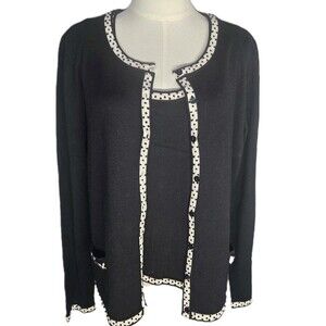 Willi Smith Cardigan Set XL Black Polka Dot Trim Sweater Twinset Retro Bows Bows